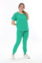 Women's Large Size Green Stone Detailed Short Sleeve Sweatshirt Pants Set 65N37702 - 4