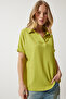 Women's Olive Green Polo Neck Knitted Crinkle Blouse DD01299 - 4