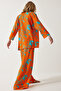Women's Sky Blue Orange Patterned Kimono Palazzo Trousers Set EN00614 - 2