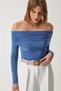 Women's Indigo Blue Off-the-Shoulder Shirring Detailed Blouse FF00161