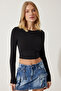 Women's Burgundy Black Crew Neck Basic 2-Pack Crop Knitted Blouse OW00035 - 7