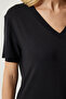 Women's Black V-Neck Basic Viscose Knitted T-Shirt EN00613 - 3