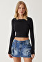 Women's Burgundy Black Crew Neck Basic 2-Pack Crop Knitted Blouse OW00035 - 6