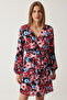 Women's Black Red Deep V-neck Patterned Summer Dress HK00036 - 2
