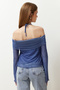 Indigo Flare Sleeve Tie Detailed Knitted Blouse TWOSS24BZ00046 - 6