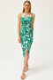 Women's Green Thin Strap Collar Tied Slit Midi Dress ELB-19002126