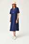 Women's Navy Blue Side Slit Oversize Cotton Dress ELB-19001880 - 4