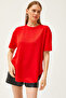 Women's Red Modal Button Soft Textured Six Oval T-Shirt TSH-19000771 - 2