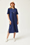 Women's Navy Blue Side Slit Oversize Cotton Dress ELB-19001880 - 5