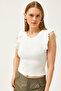Women's Ecru Double Layer Frilly Lycra Crop Cotton Blouse BLZ-19002600 - 4