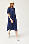 Women's Navy Blue Side Slit Oversize Cotton Dress ELB-19001880 - 2