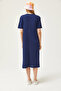 Women's Navy Blue Side Slit Oversize Cotton Dress ELB-19001880 - 6