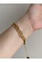 Steel Gold 3 Row Patterned Paperclip Model Fiona Bracelet - Does Not Tarnish - - 3
