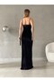 Women's Strappy Long Slit Evening Velvet Dress Black - 6