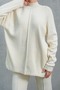 Flexible Knitwear Fabric Stand Collar Long Sleeve Top and Slit Leg Bottom Ecru Hijab Bottom-Top Set 1070 - 3