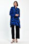 Women's Black Blue Patterned Placket Collar Tunic Trousers 2-Piece Set - 3