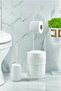 White Bathroom Set with Metal Stand, Round Bucket & Paper Holder & Brush Holder - 2