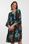 Women's Green Three-Quarter Sleeve Floral Print Oversize Loose Midi Dress - 4