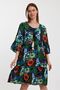 Women's Green Three-Quarter Sleeve Floral Print Oversize Loose Midi Dress - 2