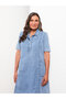 Shirt Collar Plain Short Sleeve Women's Jean Dress - 3