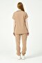 Beige Lycra Scrubs Cargo Pocket Jogger Leg Doctor Nurse Uniform Bat Sleeve Set Unisex - 4