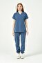 Indigo Lycra Scrubs Cargo Pocket Jogger Leg Doctor Nurse Uniform Bat Sleeve Set Unisex - 2