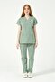 Green Lycra Scrubs Cargo Pocket Doctor Nurse Uniform Bat Sleeve Set Unisex - 2