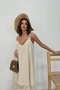 Beige Lace Detailed Strappy Linen Dress - 2