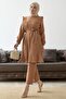Front Pleated Ruffle Detail Set - Camel - 4