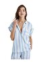 Women's Buttoned Front Short Sleeve Blue Striped Pajamas Set C2T5N3O15-