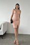 Women's Diver Fabric Double Breasted Collar Rubber Strap Design Slit Detailed Powder Mini Evening Dress582886 - 4