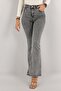 High Waisted Non-Fading Blue Snow Wash Denim Pants Shaping Flare Jeans - 3