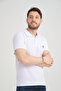 Men's White Polo Collar Cotton Short Sleeve Waffle T-shirt - 2