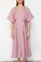 Pink Belted Half Balloon Sleeve Linen Look Woven Shirt Dress TCTSS24EB00014 - 3