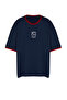 Unisex Large Size Navy Blue Oversize Block Print T-Shirt - Tmnss24Bf00049