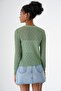 Women's Lace-Like Knit V-Neck Buttoned Cardigan Green 24S166 - 5