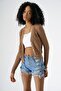 Women's Curved V-Neck Buttoned Trko Cardigan Taba 24S166 - 4
