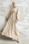 Gold Floral Gilded Dress - Beige