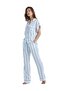 Women's Buttoned Front Short Sleeve Blue Striped Pajamas Set C2T5N3O15- - 2