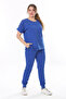 Women's Large Size Cobalt Blue Stone Detailed Short Sleeve Sweatshirt Pants Set 65N37702 - 3
