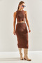 Women's Brown Skirted Top and Bottom Knitwear Set 20246057 - 4