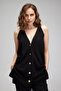 Women's Black Black Buttoned Sleeveless Women's Sweater - 2