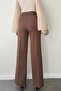 Women's Front Seam Detail Brown High-Waist Palazzo Pants - 5