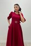 Crepe Fabric Belt Detail Dress - Burgundy - 2