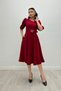 Crepe Fabric Belt Detail Dress - Burgundy - 4
