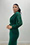 Crepe Fabric Double Breasted Collar Fish Dress Emerald Green - 2
