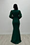 Crepe Fabric Double Breasted Collar Fish Dress Emerald Green - 5