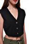 Button Detailed Vest Jacket Black - 4
