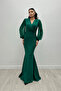 Crepe Fabric Double Breasted Collar Fish Dress Emerald Green - 3