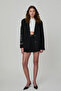 Lining Patterned Sleeve Zipper Detailed Blazer Jacket Black - 3